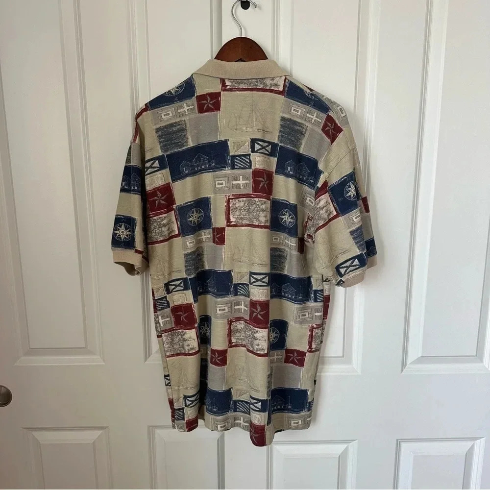 VTG Bugle Boy Nautical Y2K Collared Polo Shirt Sail Boat Short Sleeve L Preppy - Picture 7 of 8